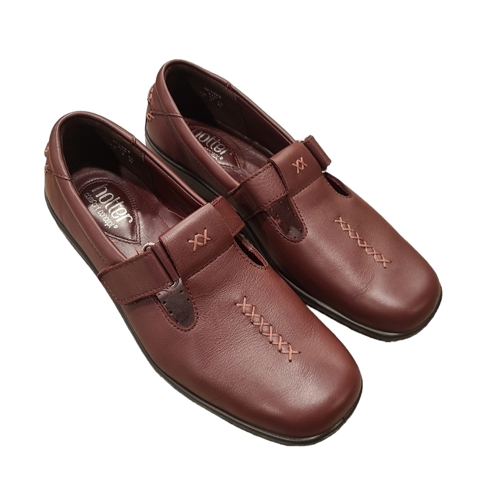 Hotter Sunset Style Leather Shoes in Burgundy Brown, Size 9
